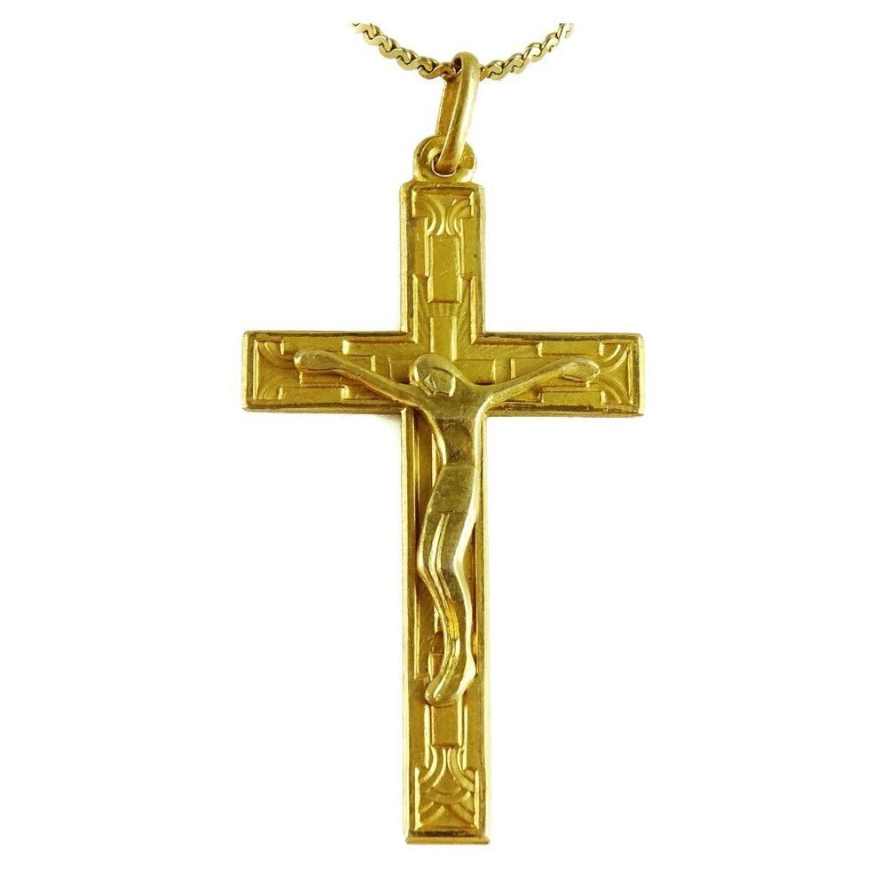 Fabulous Crucifix Pendant on Chain Necklace Catholic Cross Goldplated